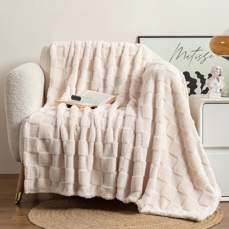 Coperta Spessa in Jacquard a Quadri – Morbida Coperta in Poliestere per Relax, Coprigambe o Strato da Letto – 70x100CM / 100x150CM